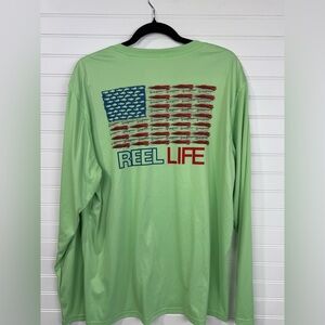 Reel Life outdoor neon green fishing sunshirt. Size Large.